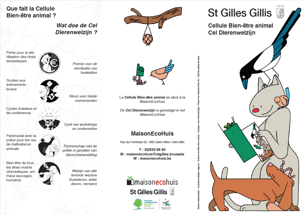 Flyer général présentant la Cellule Bien-être animal de la commune de Saint-Gilles (Bruxelles).