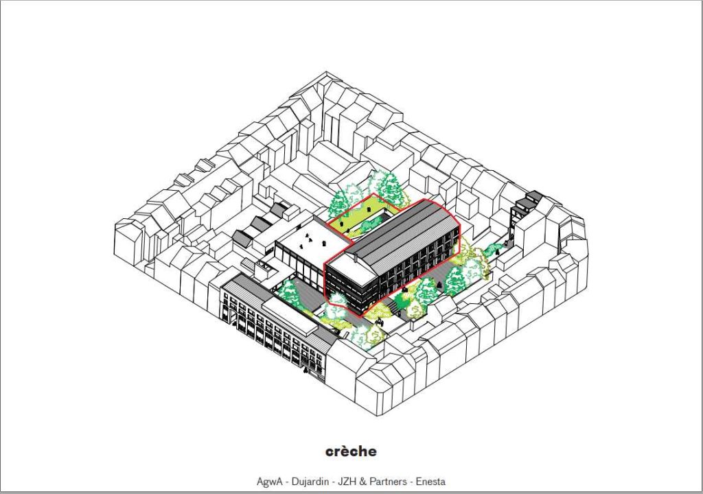 Projet communal de l'ancien ECAM, projet des Propriétés Communales. Ancien ECAM, Saint-Gilles, Bruxelles.